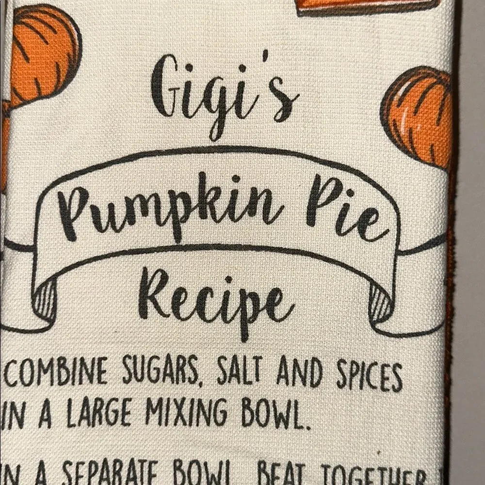 DC Ivory Orange Cotton Blend Fall Gigi’s Pumpkin Pie Recipe Kitchen Towels
